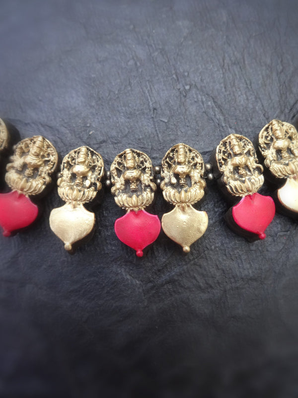 Aishwarya Pink & Gold Terracotta Necklace Set