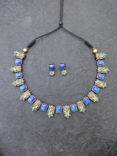 Akshaya Blue & Gold Terracotta Choker Set