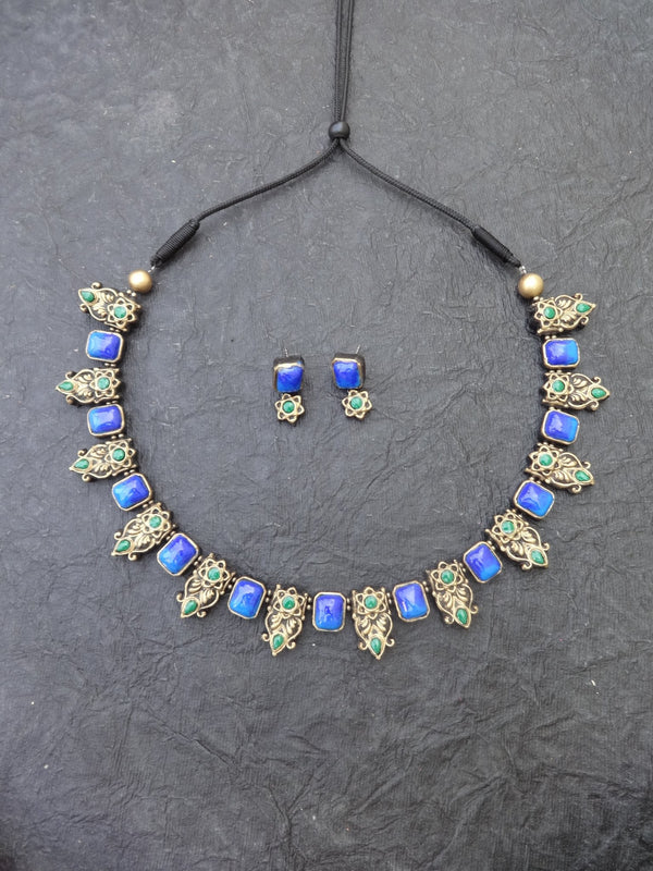 Akshaya Blue & Gold Terracotta Choker Set
