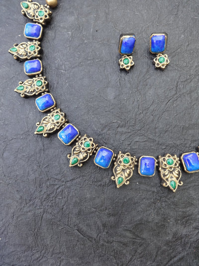 Akshaya Blue & Gold Terracotta Choker Set - View 3