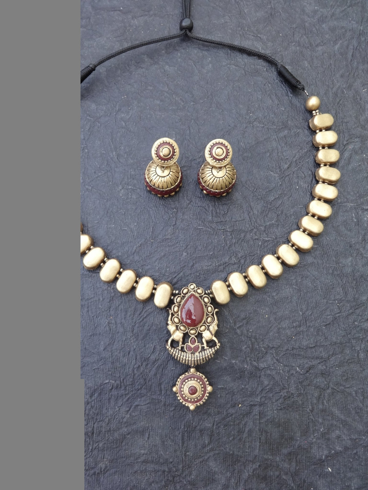 Bhavya Antique Gold Terracotta Necklace Set