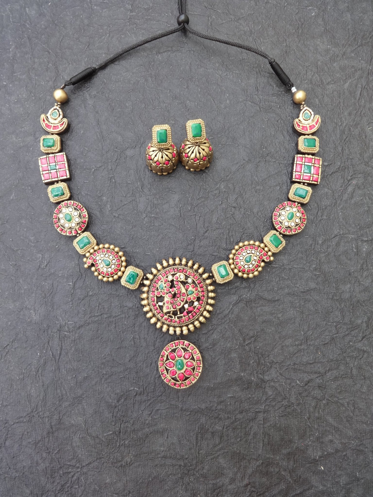 Bhoomika Pink & Gold Terracotta Necklace Set - View 3