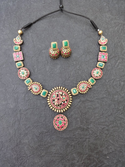 Bhoomika Pink & Gold Terracotta Necklace Set - View 3
