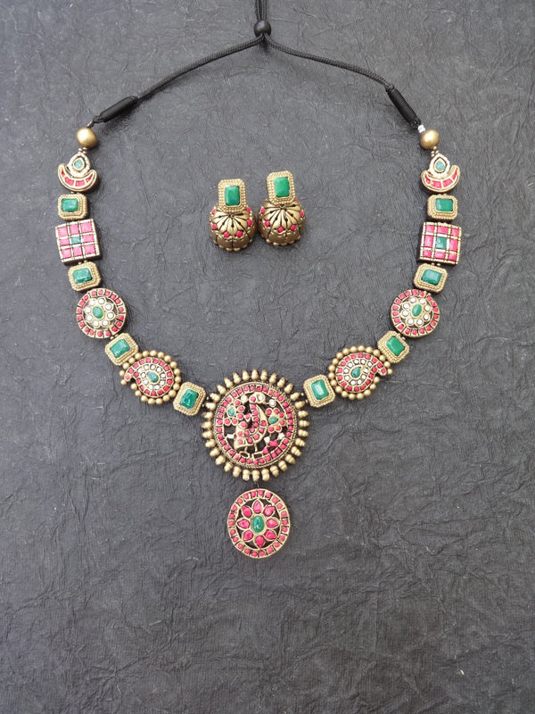 Bhoomika Pink & Gold Terracotta Necklace Set - View 3