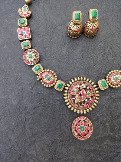 Bhoomika Pink & Gold Terracotta Necklace Set - View 4