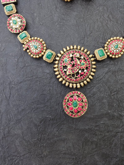 Bhoomika Pink & Gold Terracotta Necklace Set - View 8