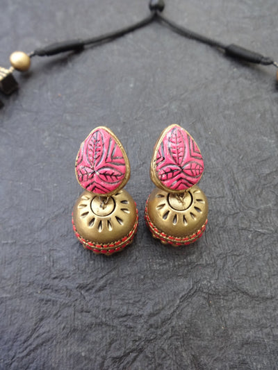 Brindha Pink & Gold Terracotta Choker Set - View 2