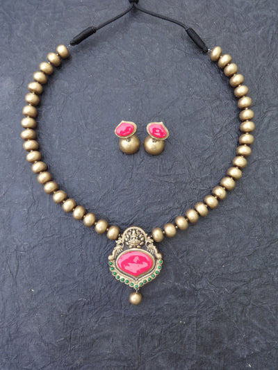 Indus Terracotta Chithra — Pink & Gold Necklace Set