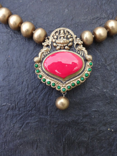 Indus Terracotta Chithra — Pink & Gold Necklace Set