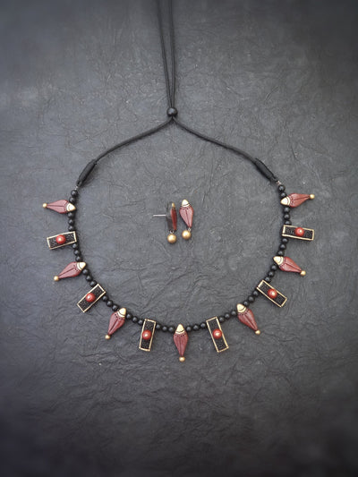 Deepa Pink & Gold Terracotta Necklace Set