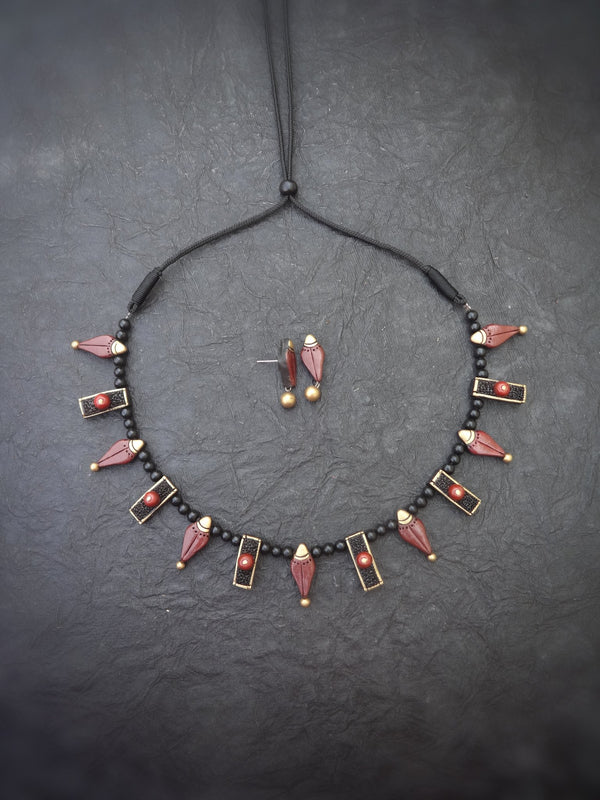 Deepa Pink & Gold Terracotta Necklace Set