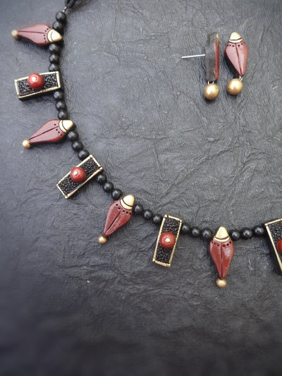 Deepa Pink & Gold Terracotta Necklace Set - View 2