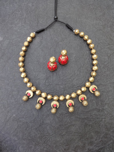 Devika Antique Gold Terracotta Necklace Set - View 2