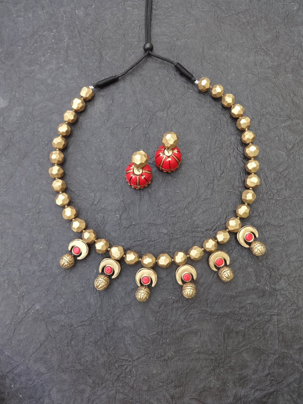 Devika Antique Gold Terracotta Necklace Set - View 2
