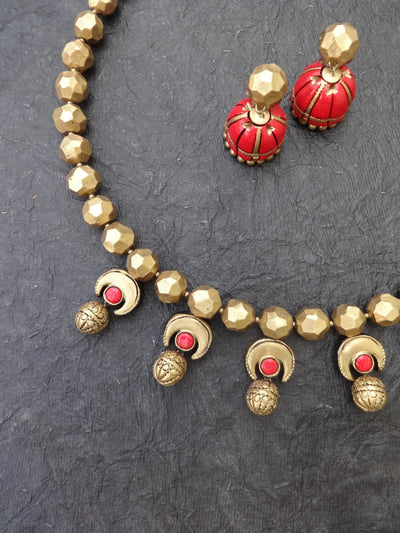 Devika Antique Gold Terracotta Necklace Set - View 3