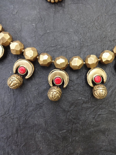 Devika Antique Gold Terracotta Necklace Set - View 4