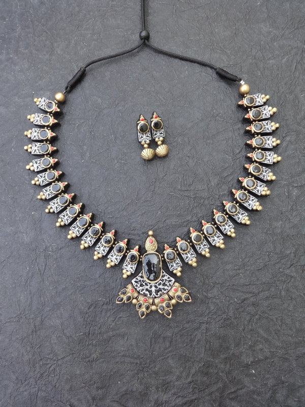 Dhivya Grey & Gold Terracotta Choker Set