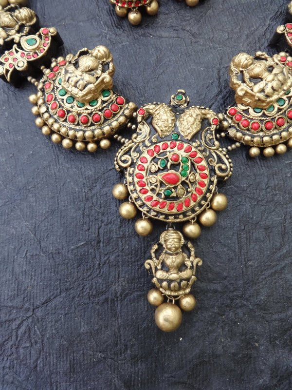 Elakkiya Red & Gold Terracotta Necklace Set