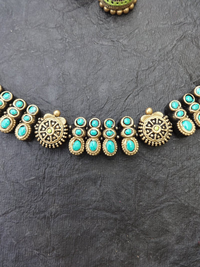 Eshwari Teal & Gold Terracotta Necklace Set