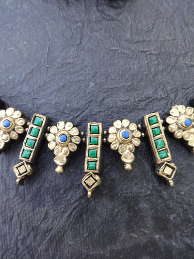 Indus Terracotta Ethiroli — Teal & Gold Necklace Set