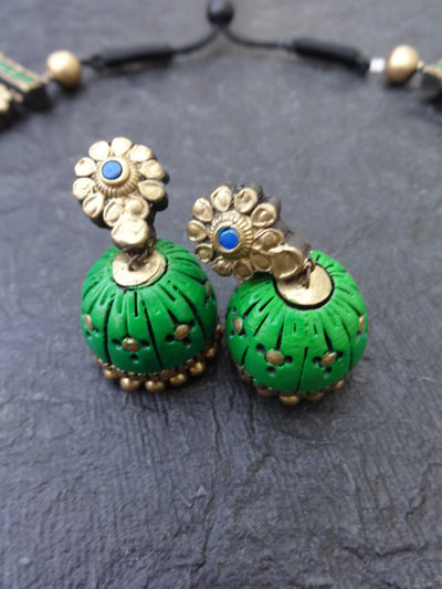 Indus Terracotta Ethiroli — Teal & Gold Necklace Set