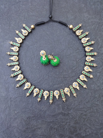 Indus Terracotta Ethiroli — Teal & Gold Necklace Set