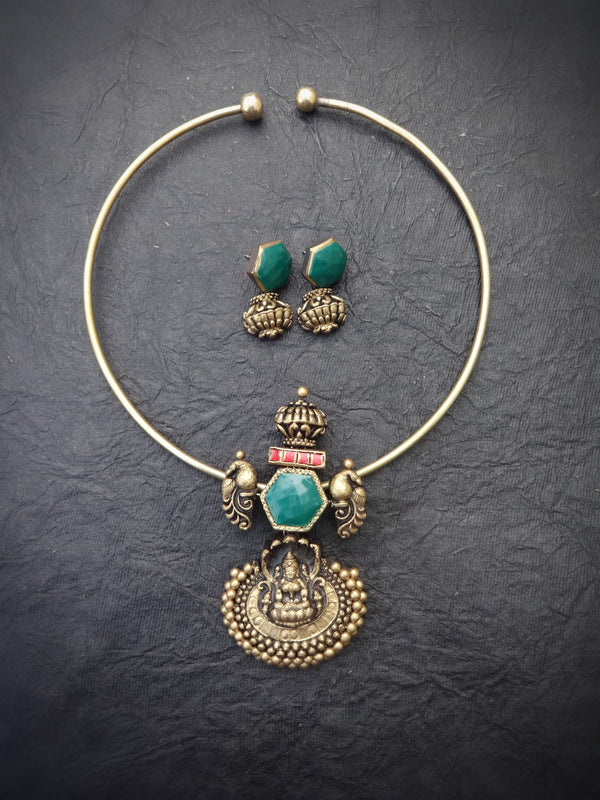 Ganga Teal & Gold Terracotta Necklace Set