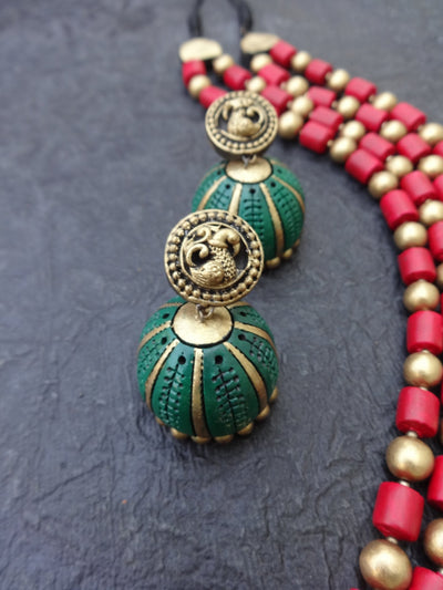 Girija Pink & Gold Terracotta Necklace Set