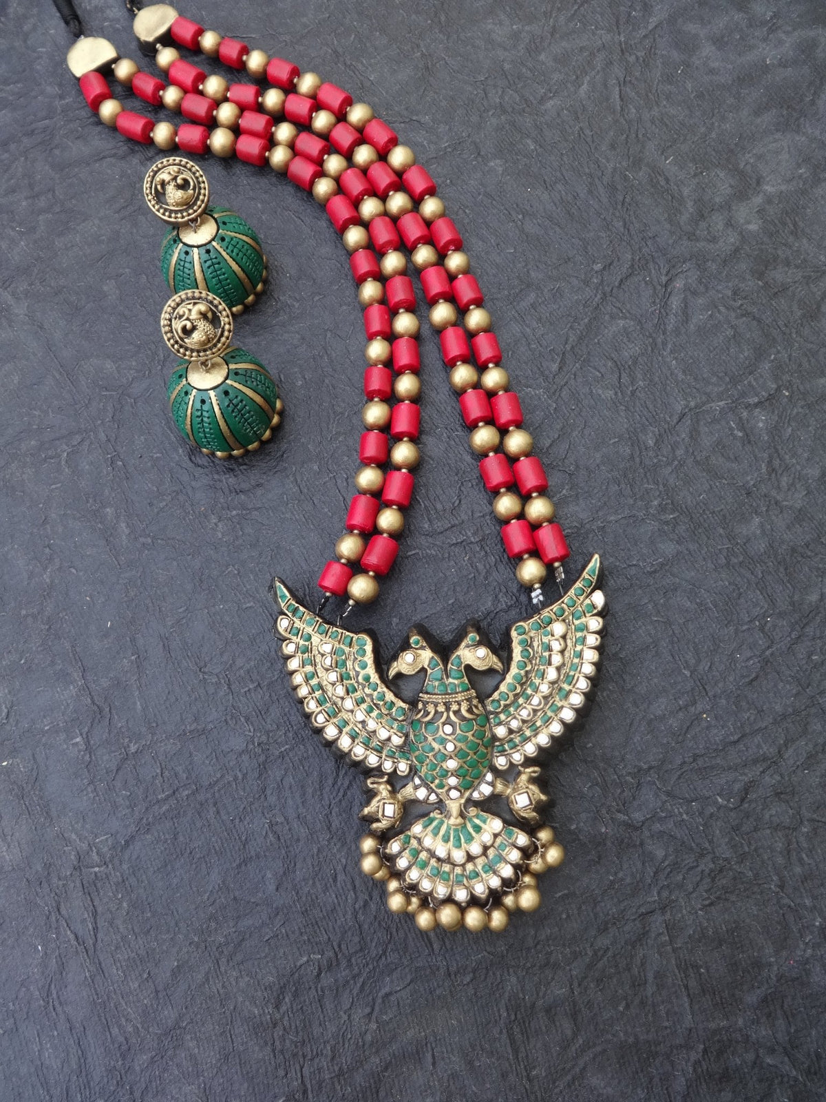 Girija Pink & Gold Terracotta Necklace Set - View 2