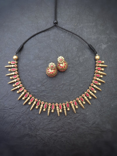 Gowri Red & Gold Terracotta Choker Set