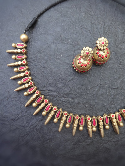 Gowri Red & Gold Terracotta Choker Set - View 2