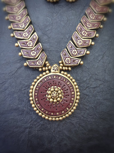 Hemavathi Pink & Gold Terracotta Necklace Set - View 2
