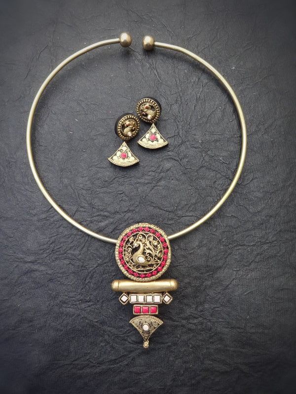 Indhuja Pink & Gold Terracotta Necklace Set - View 2