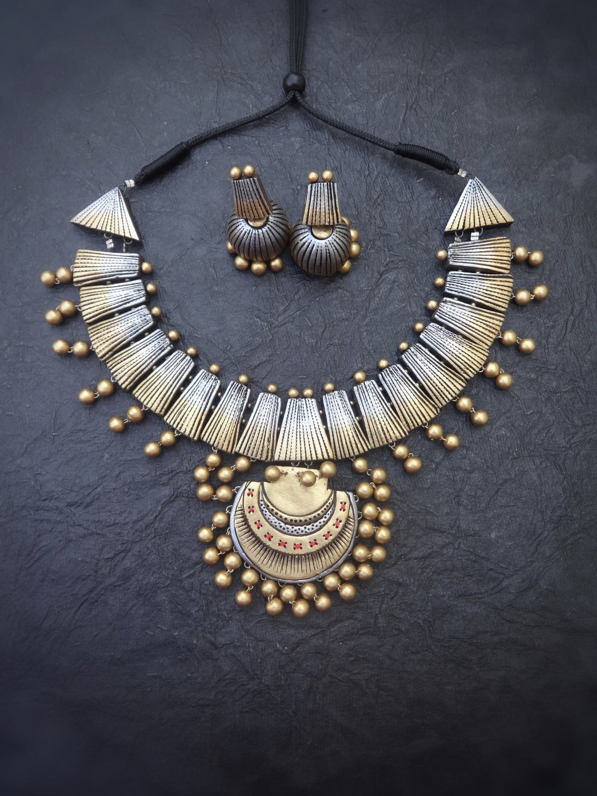 Indira Antique Gold Terracotta Necklace Set - View 2