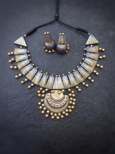 Indira Antique Gold Terracotta Necklace Set - View 2