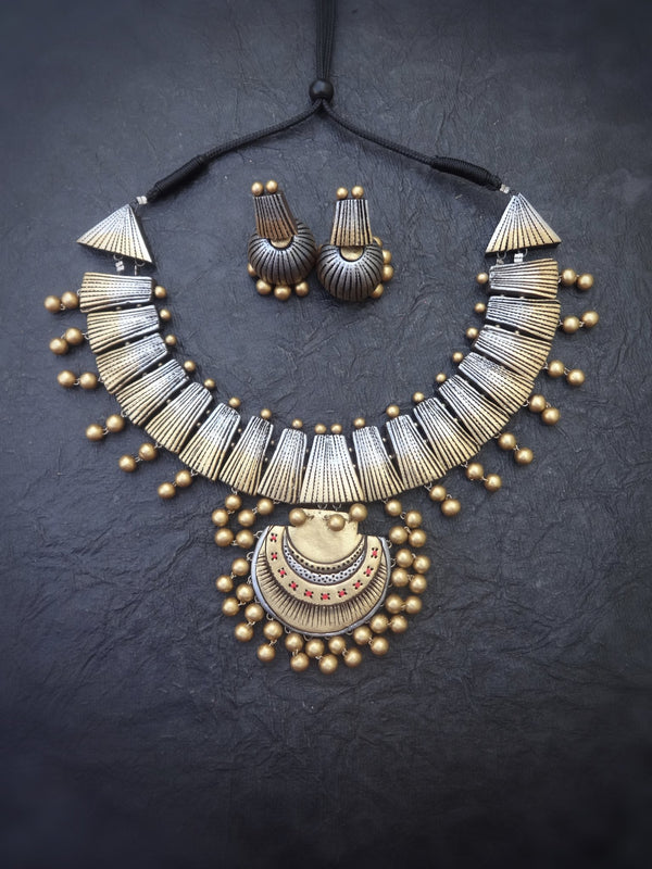 Indira Antique Gold Terracotta Necklace Set - View 2