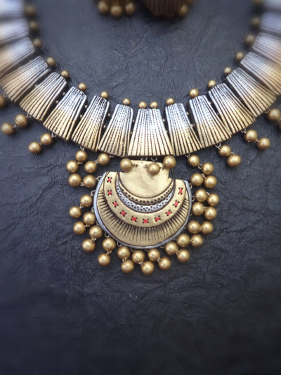 Indira Antique Gold Terracotta Necklace Set - View 3