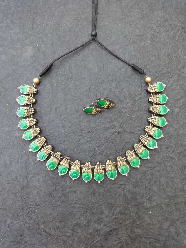 Isai Green & Gold Terracotta Necklace Set - View 3