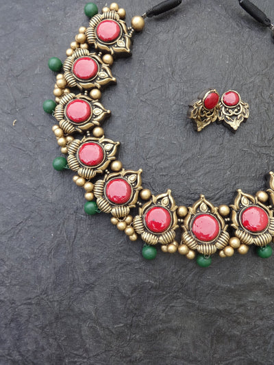 Jayanthi Pink & Gold Terracotta Necklace Set - View 3