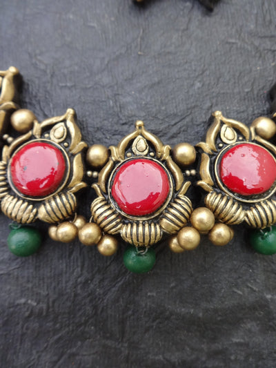 Jayanthi Pink & Gold Terracotta Necklace Set - View 4