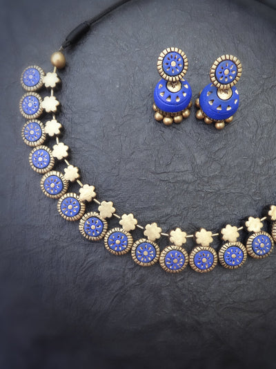 Kalpana Blue & Gold Terracotta Necklace Set - View 3