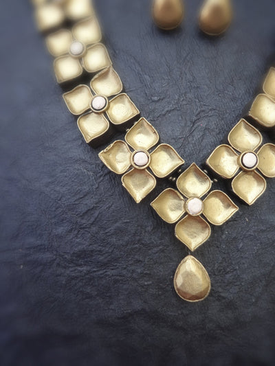 Kamala White & Gold Terracotta Necklace Set