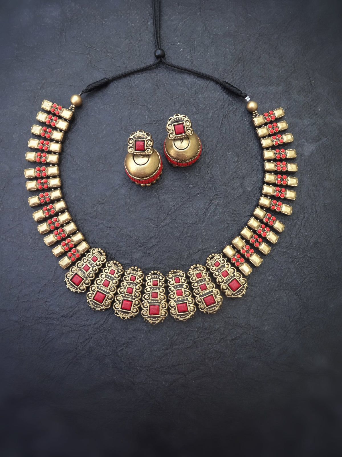 Lalitha Red & Gold Terracotta Choker Set