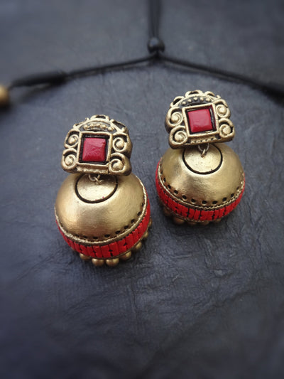 Lalitha Red & Gold Terracotta Choker Set - View 4