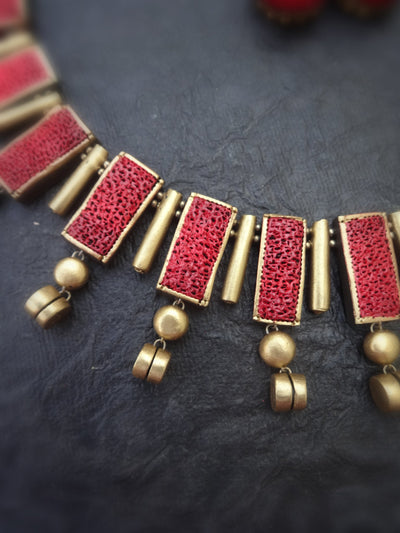 Lalitha Red & Gold Terracotta Choker Set - View 6