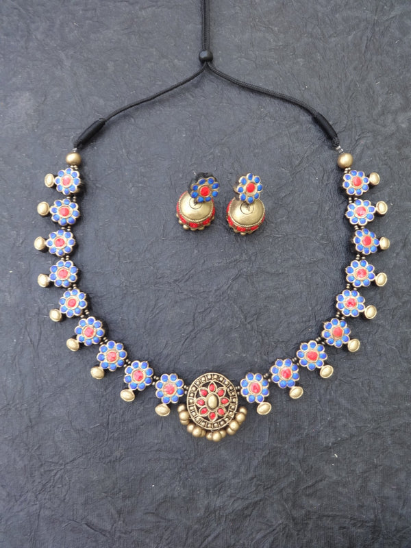 Latha Red & Gold Terracotta Necklace Set - View 3