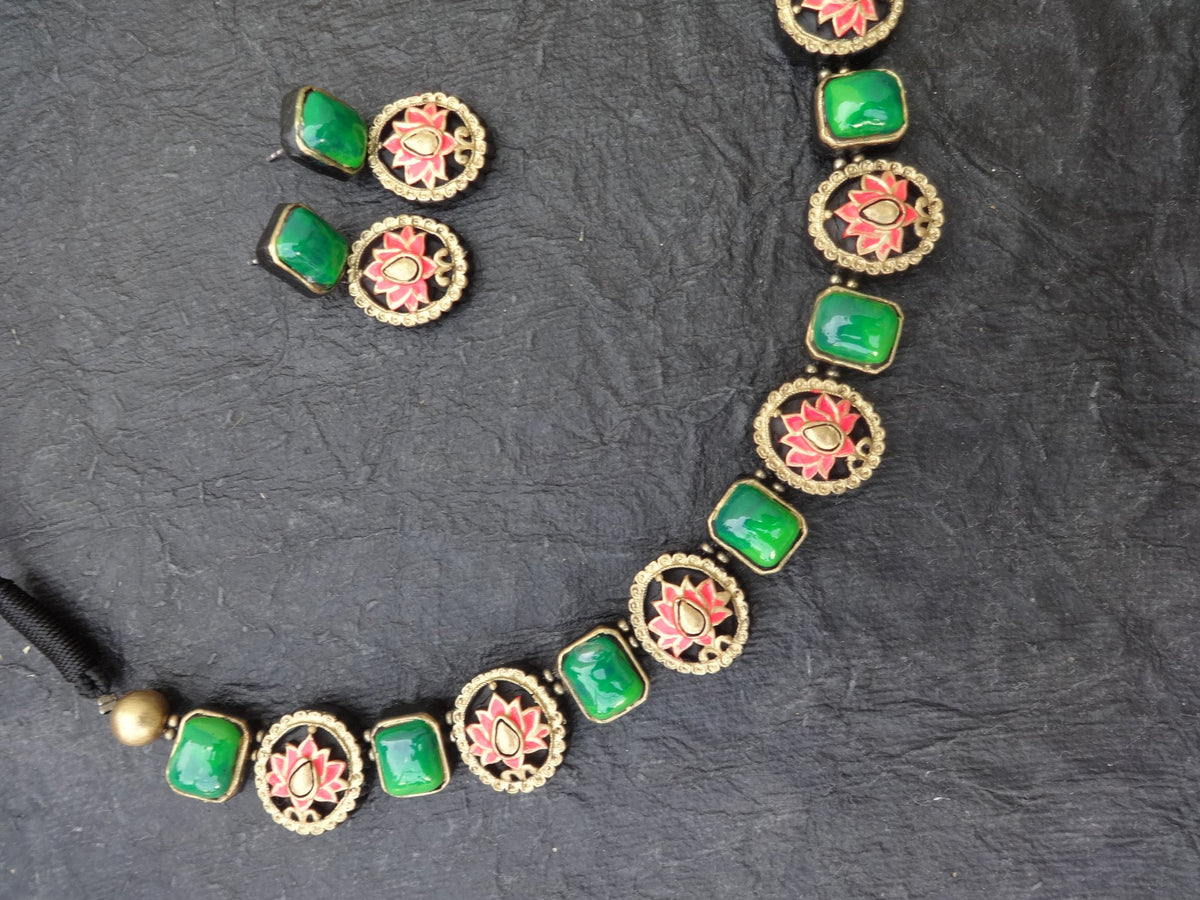 Lekha Pink & Gold Terracotta Necklace Set