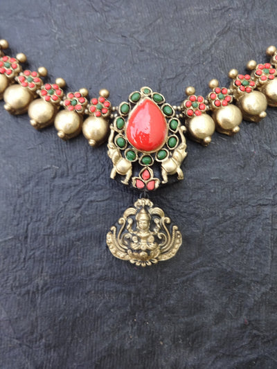 Mahalakshmi Pink & Gold Terracotta Necklace Set - View 2