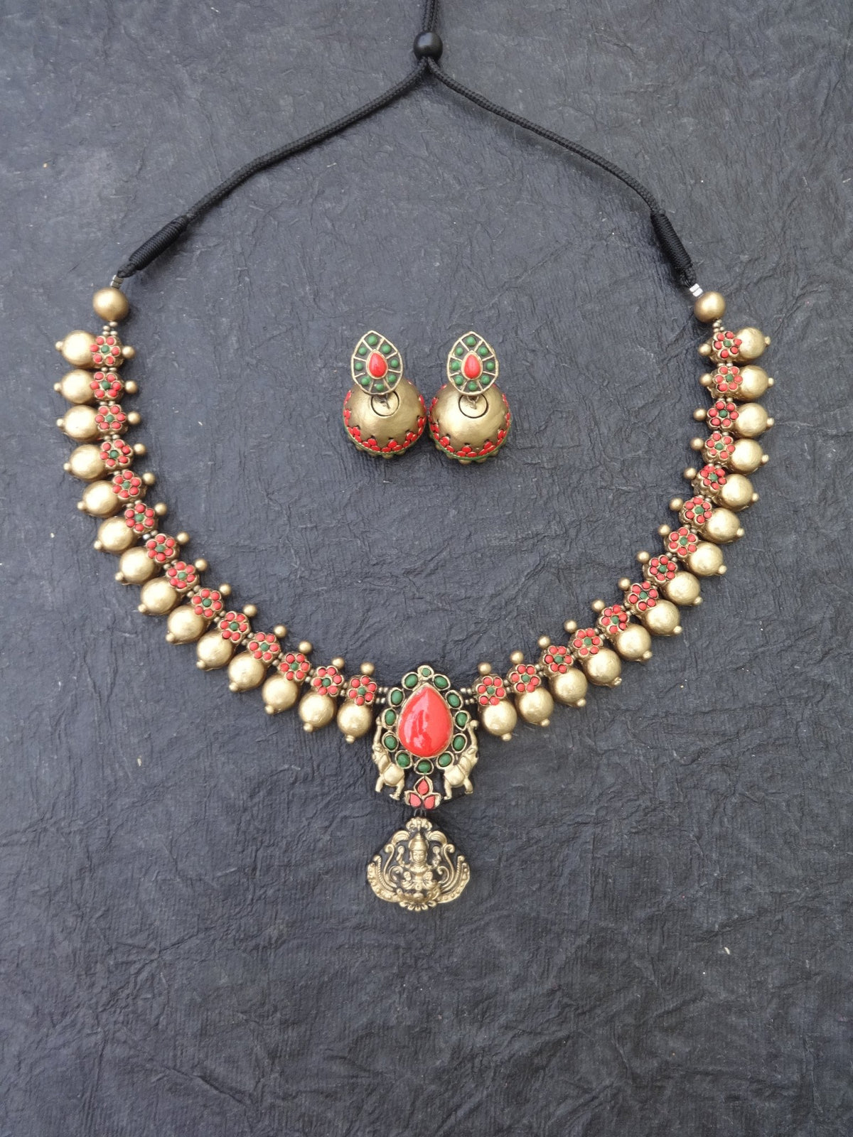 Mahalakshmi Pink & Gold Terracotta Necklace Set - View 3