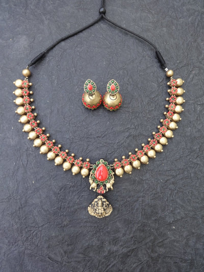 Mahalakshmi Pink & Gold Terracotta Necklace Set - View 3